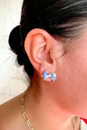 Blue & White Bow Earrings