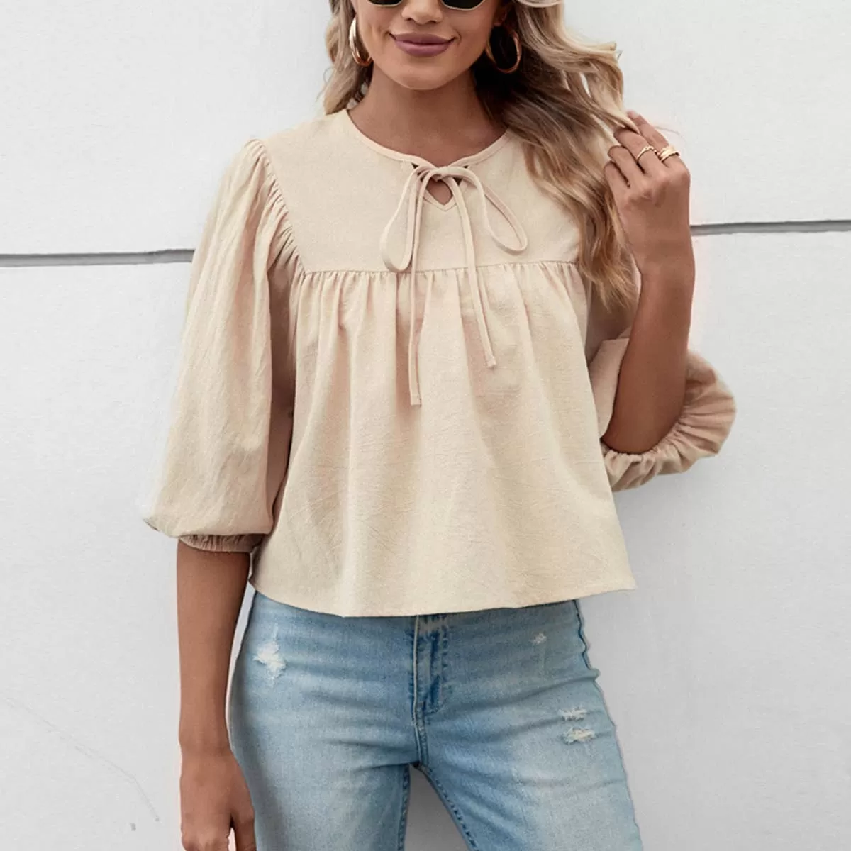 BOW TOP WITH FIVE-QUARTER SLEEVES_CWTBLS0768