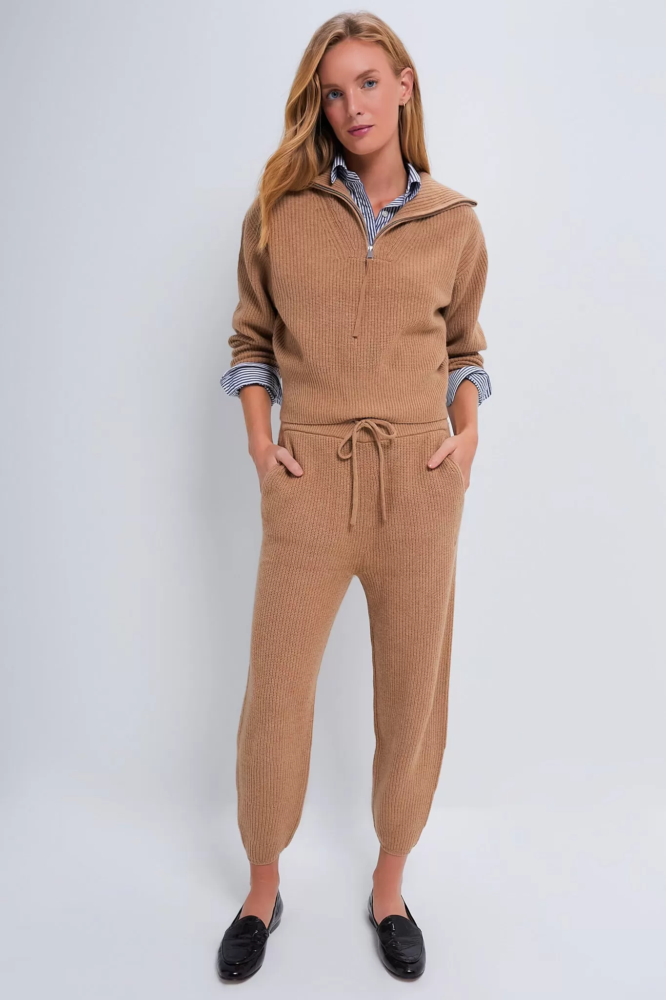 Camel Melange Long Sleeve Cashmere Wool Sweater