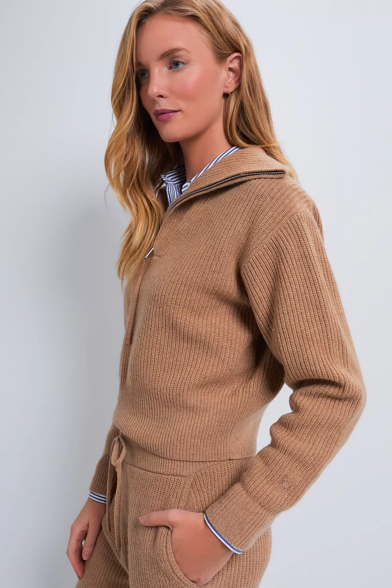 Camel Melange Long Sleeve Cashmere Wool Sweater