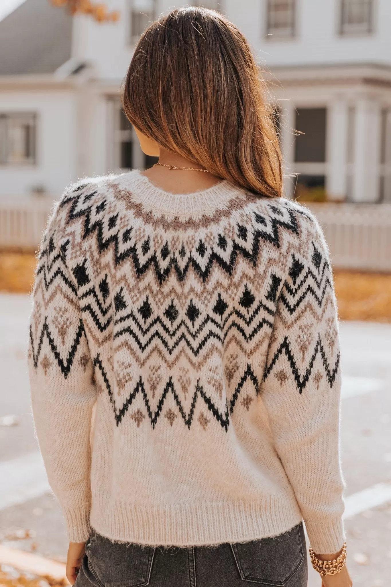 Carolina Beige Fair Isle Crewneck Sweater