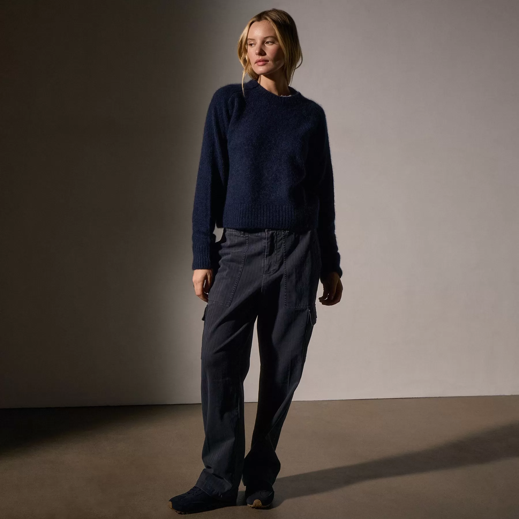 Cashmere Saddle Shoulder Crew Neck - Deep Navy