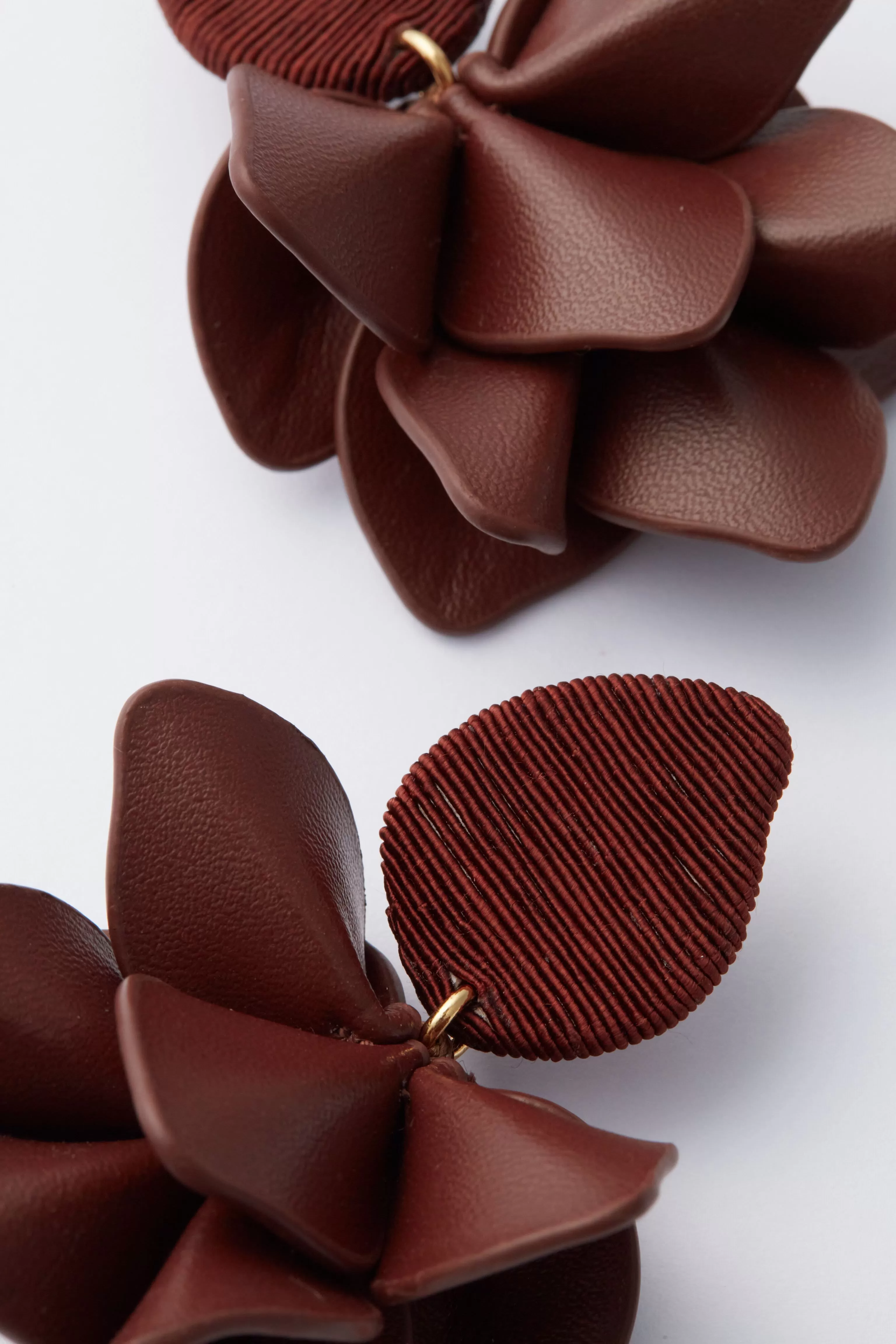 Chocolate Brown Silk and Leather Orchid Earrings