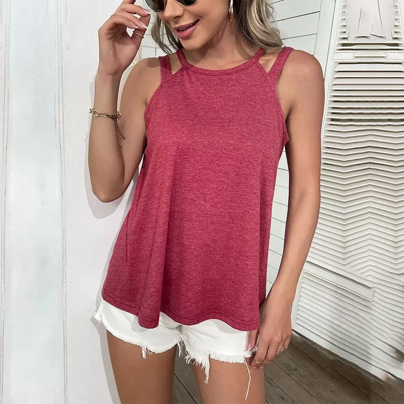 COLOR CUTOUT OFF-THE-SHOULDER HALTER VEST_CWTHT0068