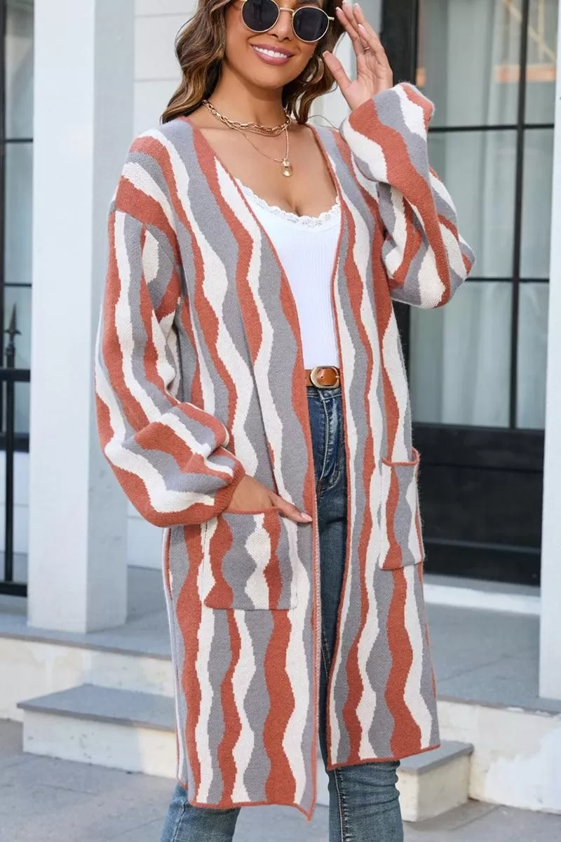 COLOR PATTERNED OVERSIZED CARDIGAN WITH POCKETS