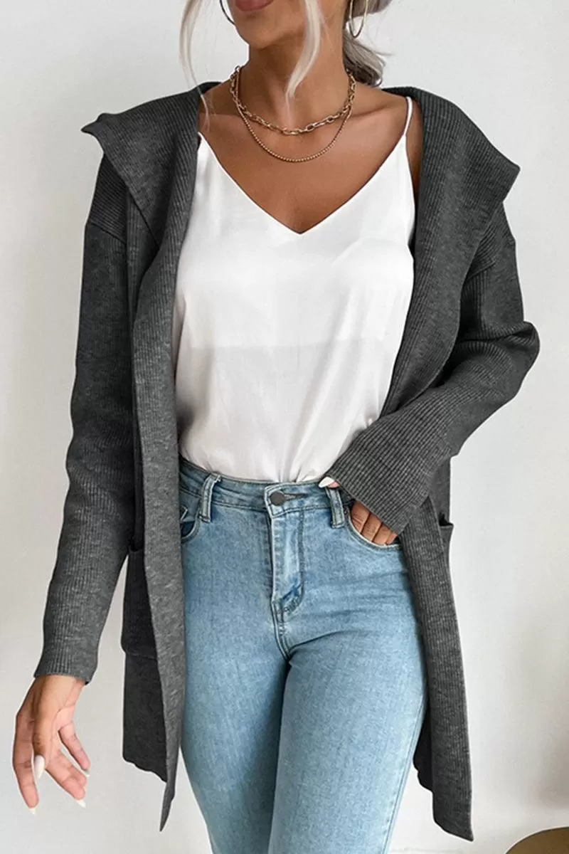 DAILY SOLID HOODIE CARDIGAN WITH POCKETS