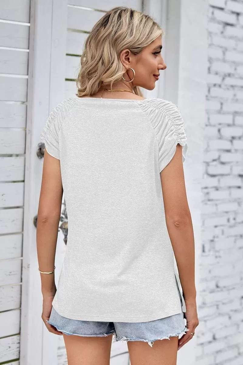 DRAPED SHORT SLEEVE WOMEN DAILY T SHIRTS