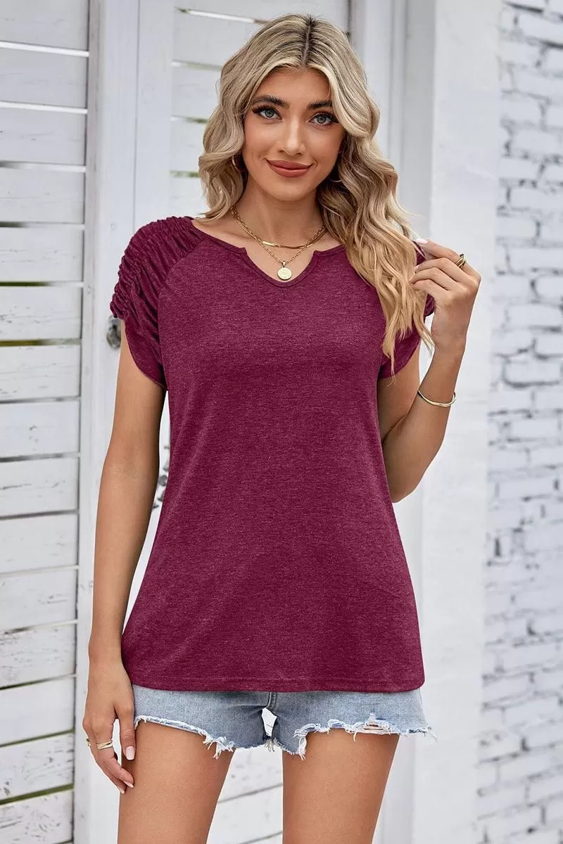 DRAPED SHORT SLEEVE WOMEN DAILY T SHIRTS