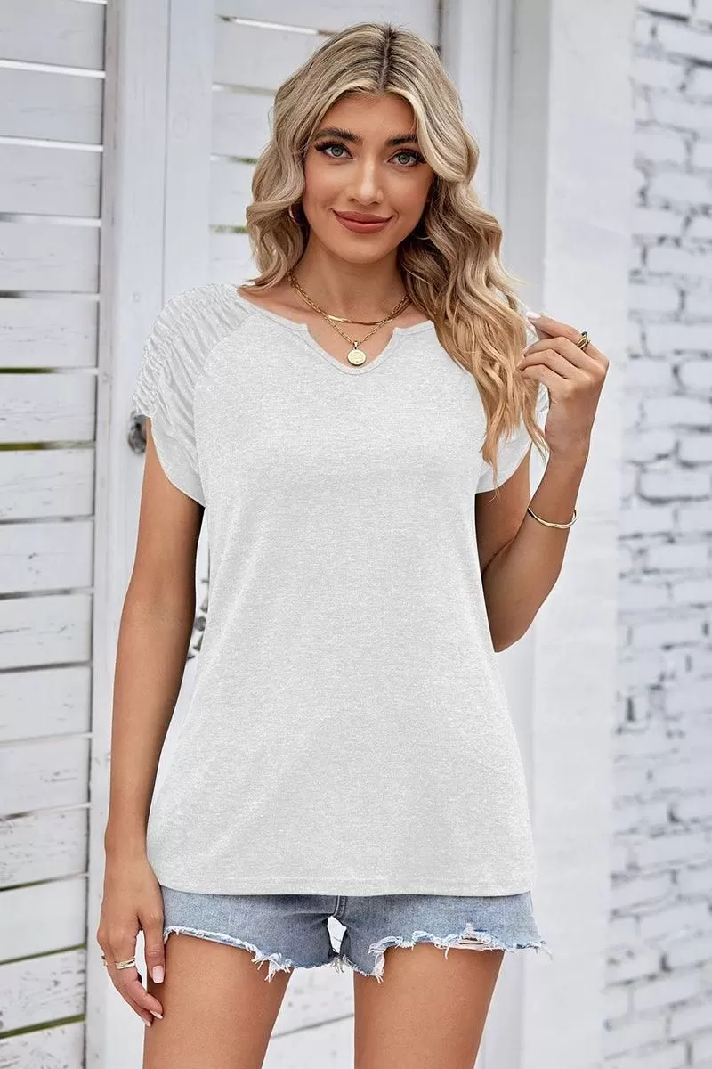 DRAPED SHORT SLEEVE WOMEN DAILY T SHIRTS