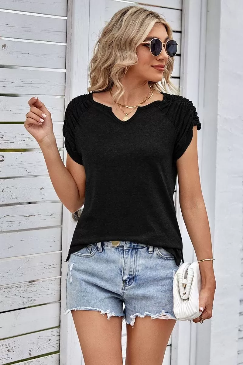 DRAPED SHORT SLEEVE WOMEN DAILY T SHIRTS