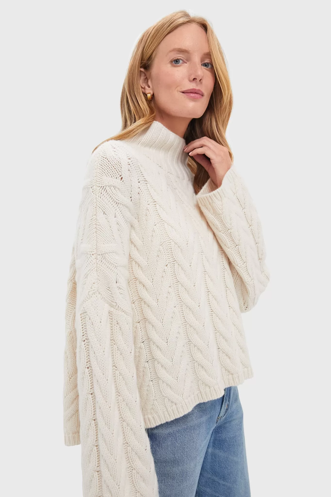 Feather White Cableknit Turtleneck