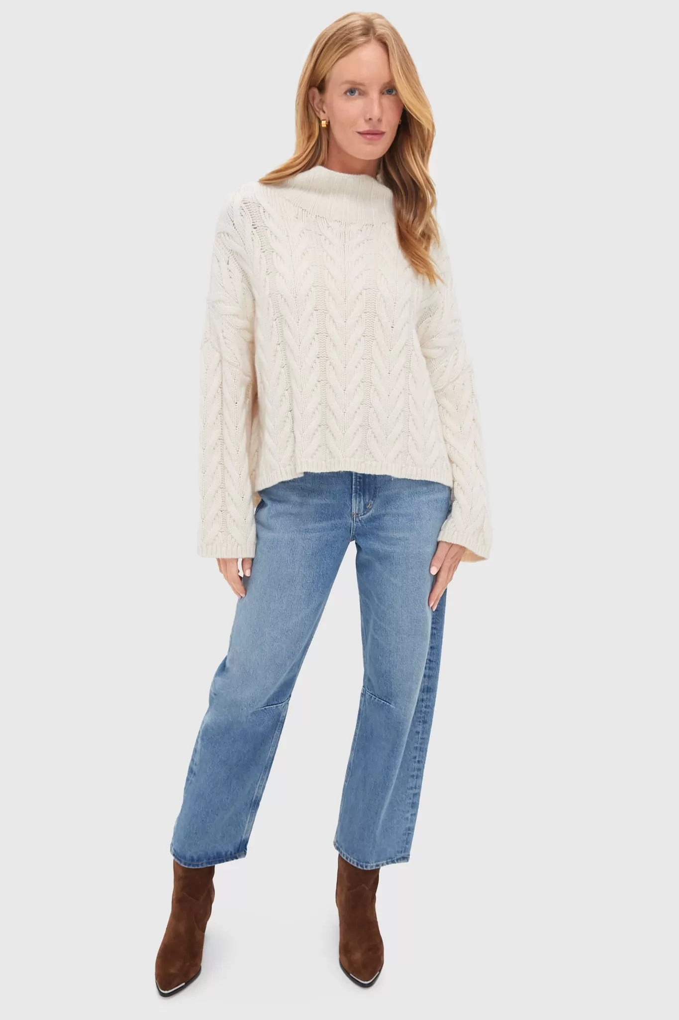 Feather White Cableknit Turtleneck