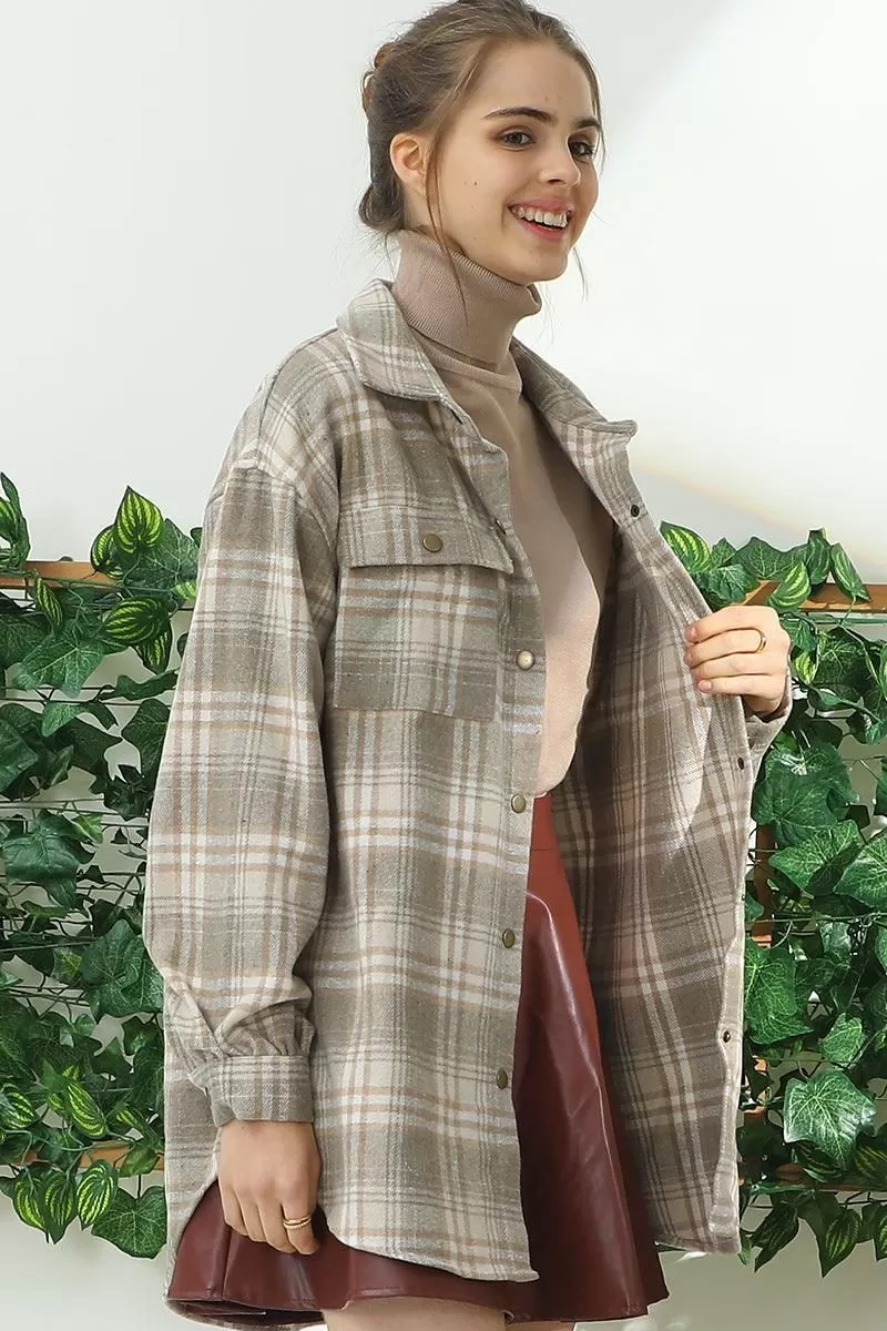 FLANNEL PLAID JACKET SHACKET WITHOUT SIDE POCKET