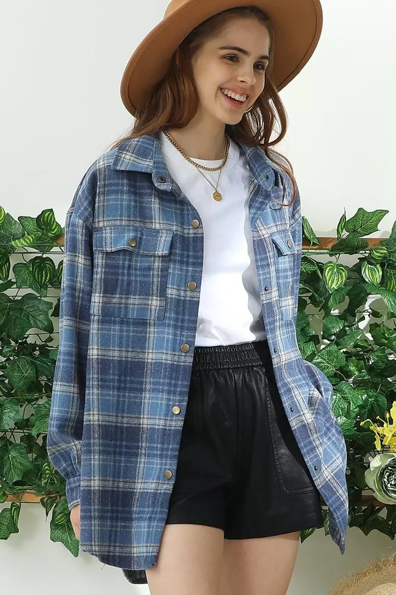 FLANNEL PLAID JACKET SHACKET WITHOUT SIDE POCKET