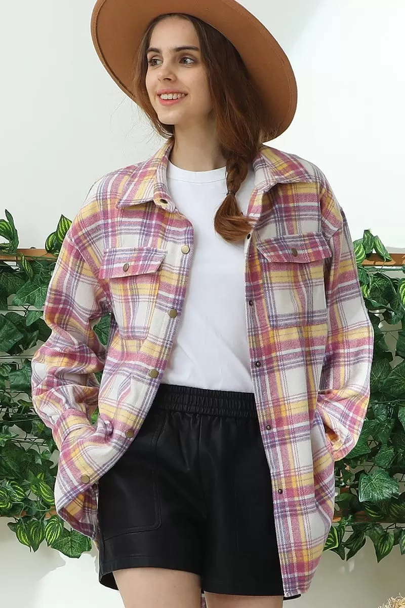 FLANNEL PLAID JACKET SHACKET WITHOUT SIDE POCKET