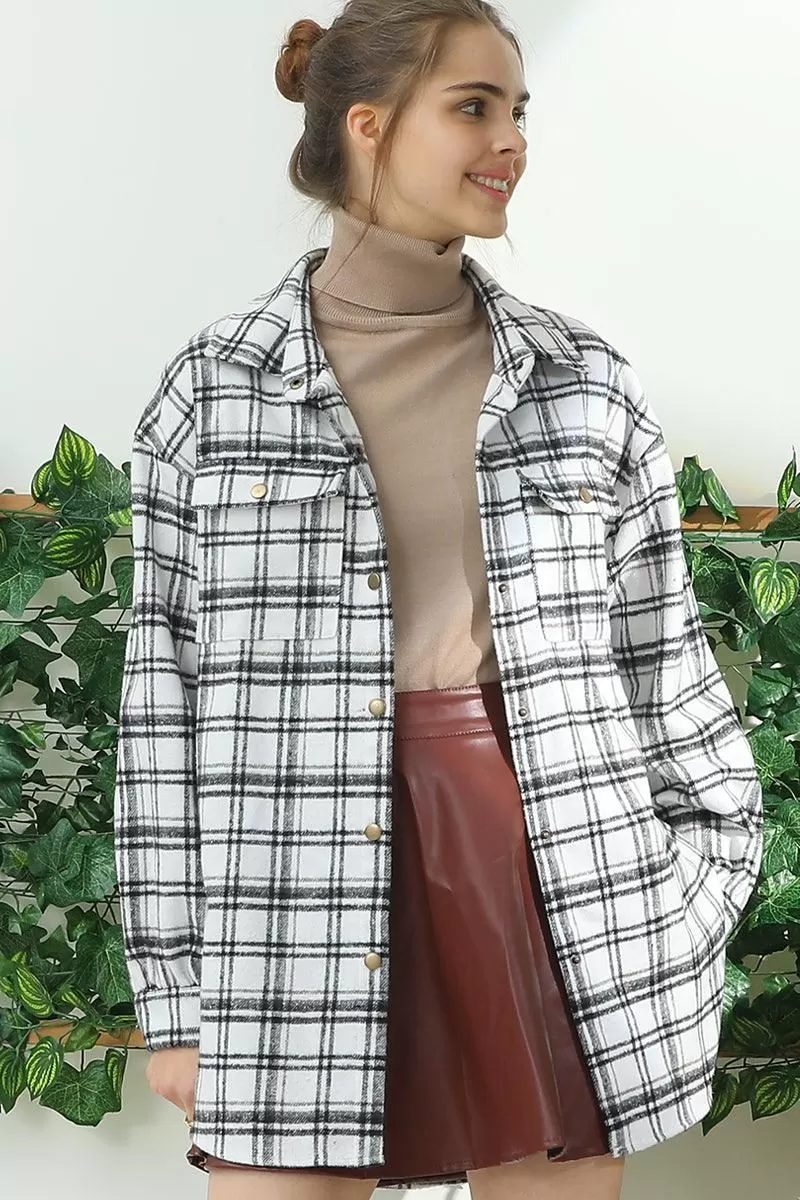 FLANNEL PLAID JACKET SHACKET WITHOUT SIDE POCKET