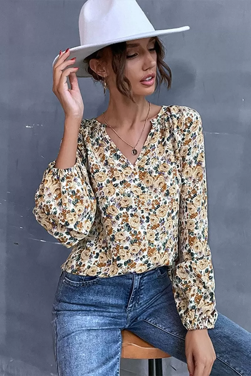 FLORAL PATTERNED V NCEK TUNIC TOP