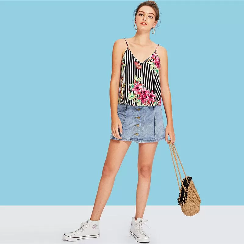 FLORA’S FLORAL STRIPE CAMI TOP