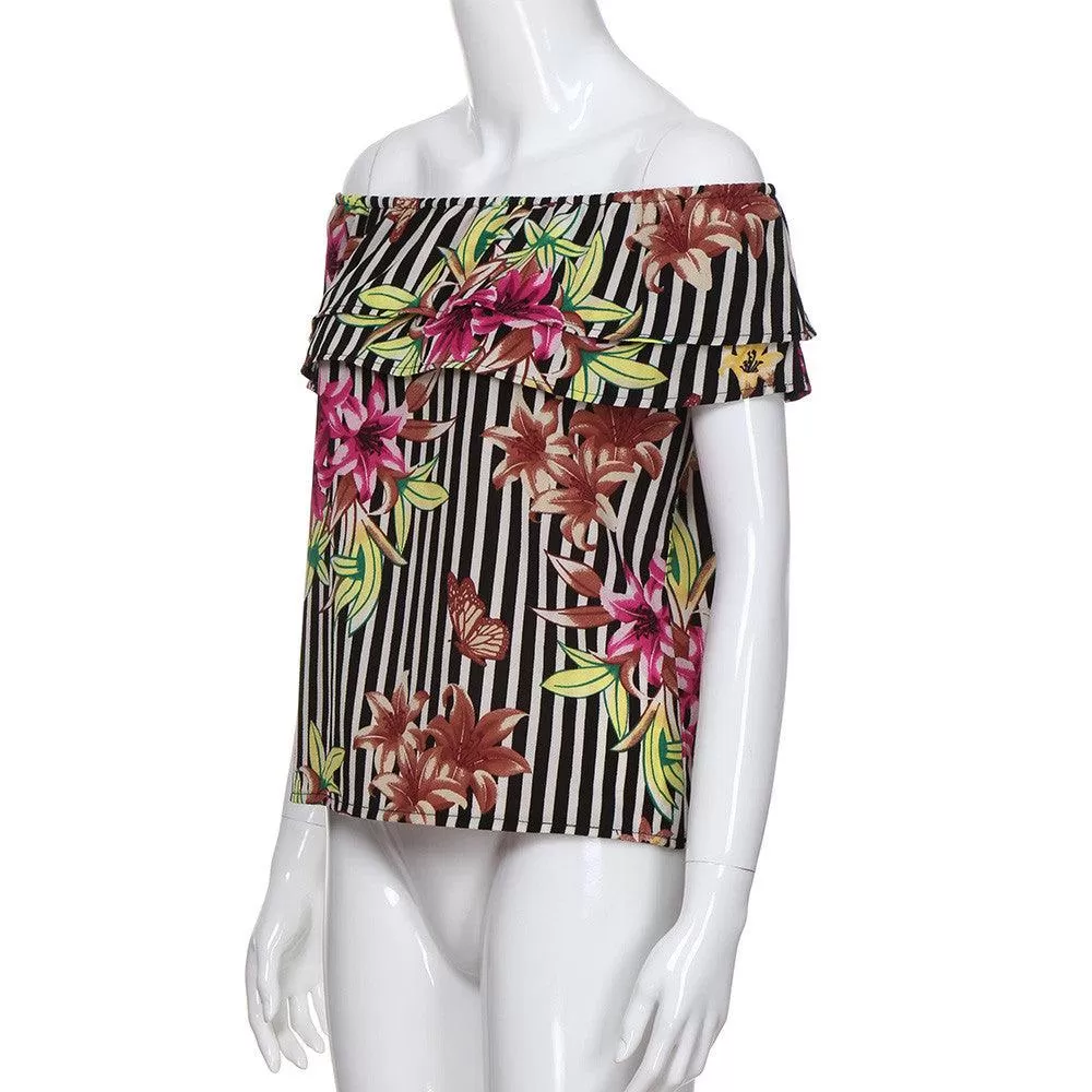 FLORA’S FLORAL STRIPE RUFFLED TOP