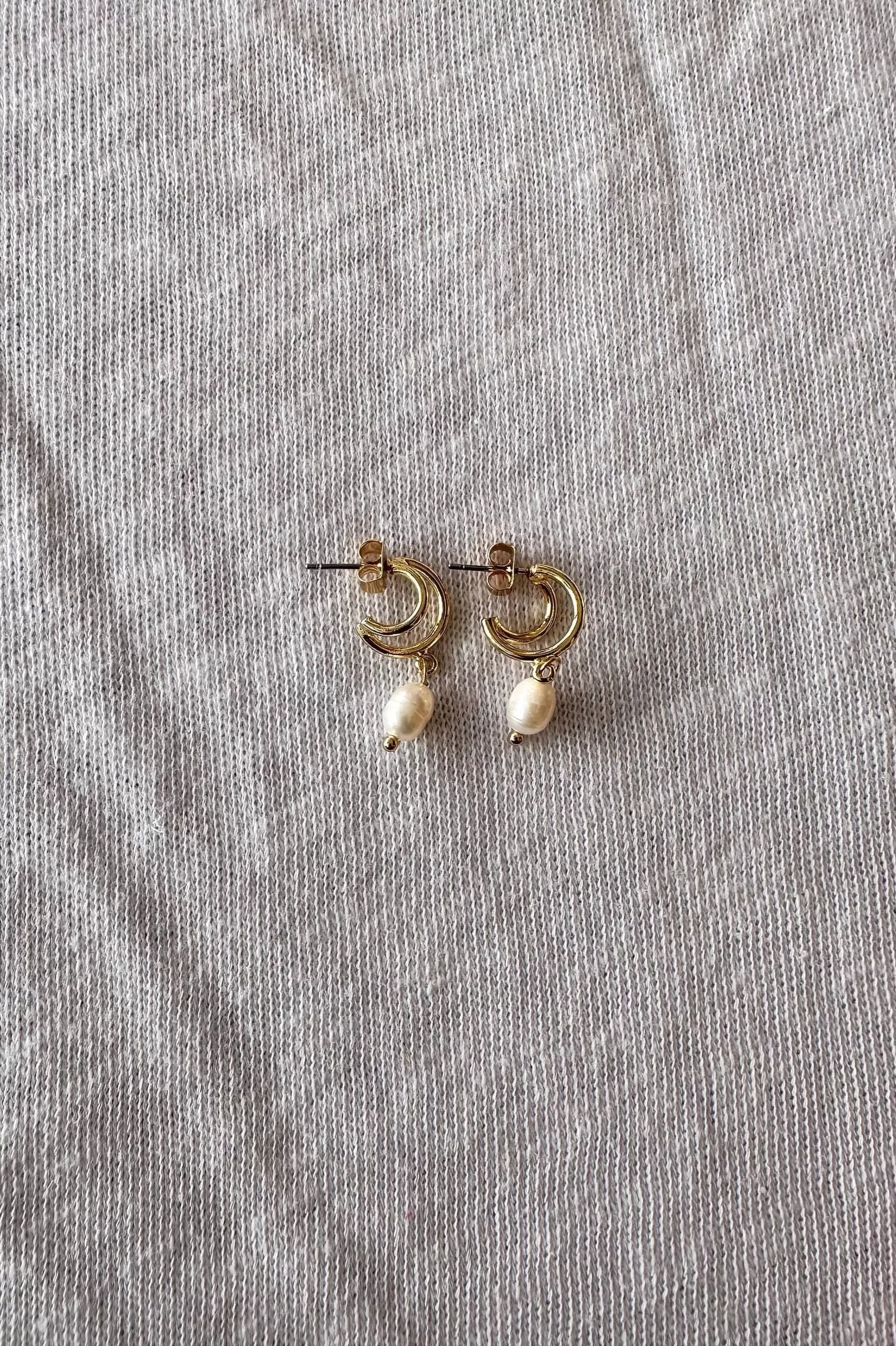 Gold Dipped Double Hoop Pearl Earring