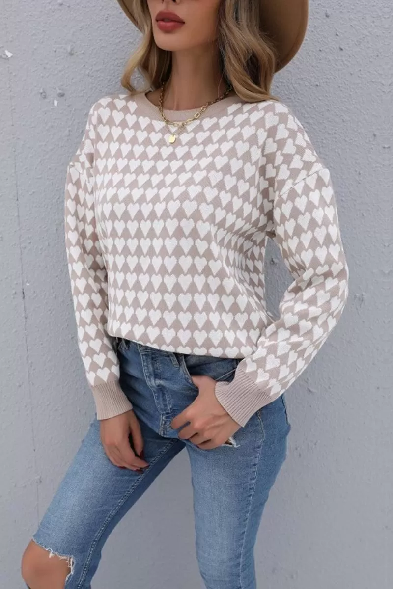 HEART PATTERN PRINTING LONG SLEEVE CASUAL TOP