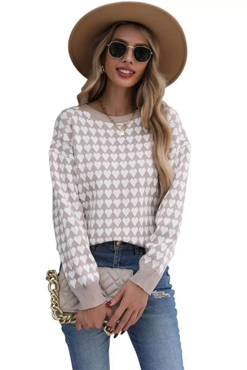 HEART PATTERN PRINTING LONG SLEEVE CASUAL TOP