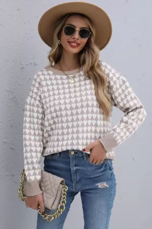 HEART PATTERN PRINTING LONG SLEEVE CASUAL TOP