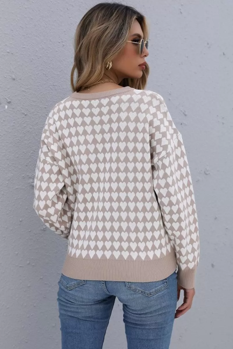 HEART PATTERN PRINTING LONG SLEEVE CASUAL TOP