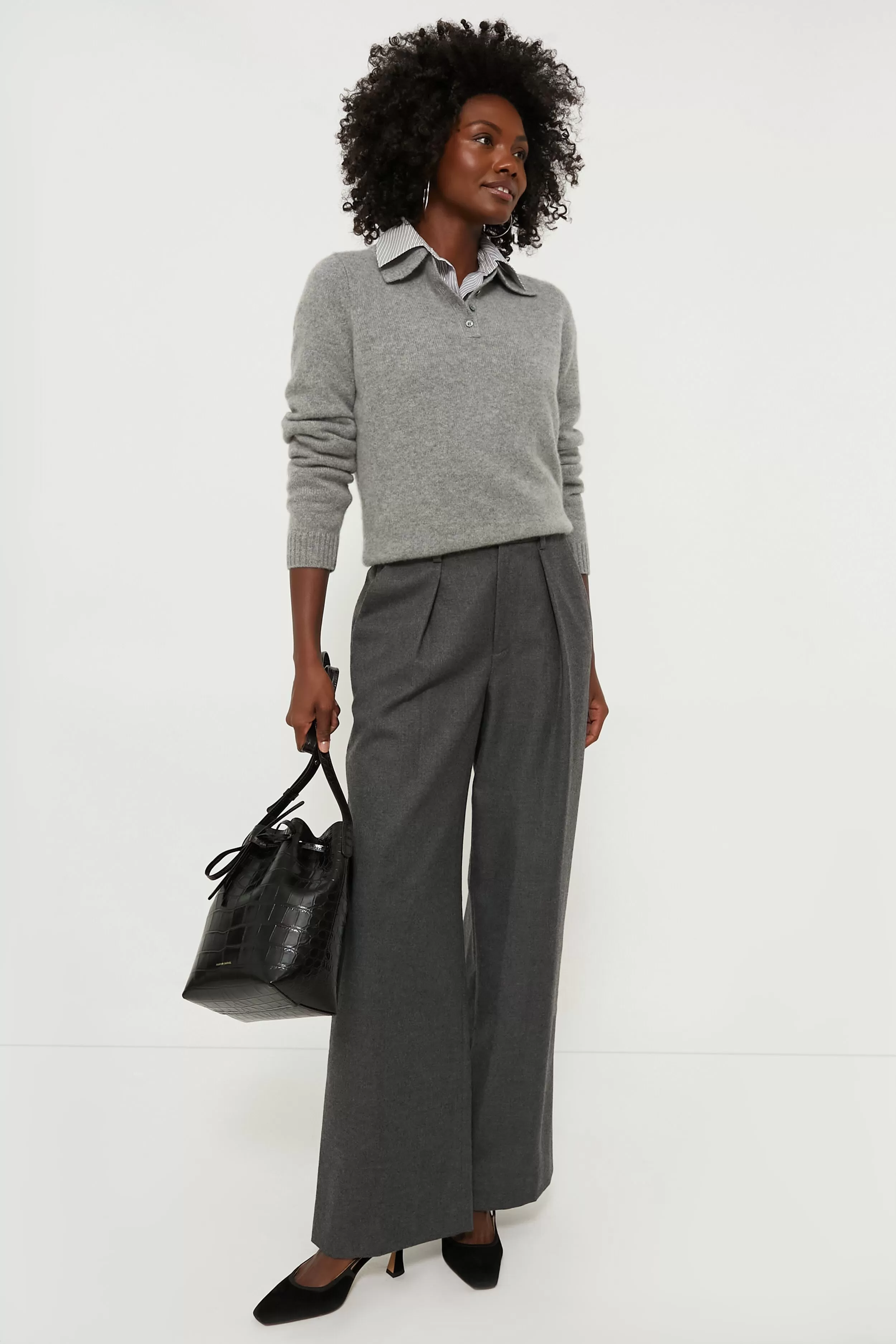 Heather Grey Cashmere Alice Polo Sweater