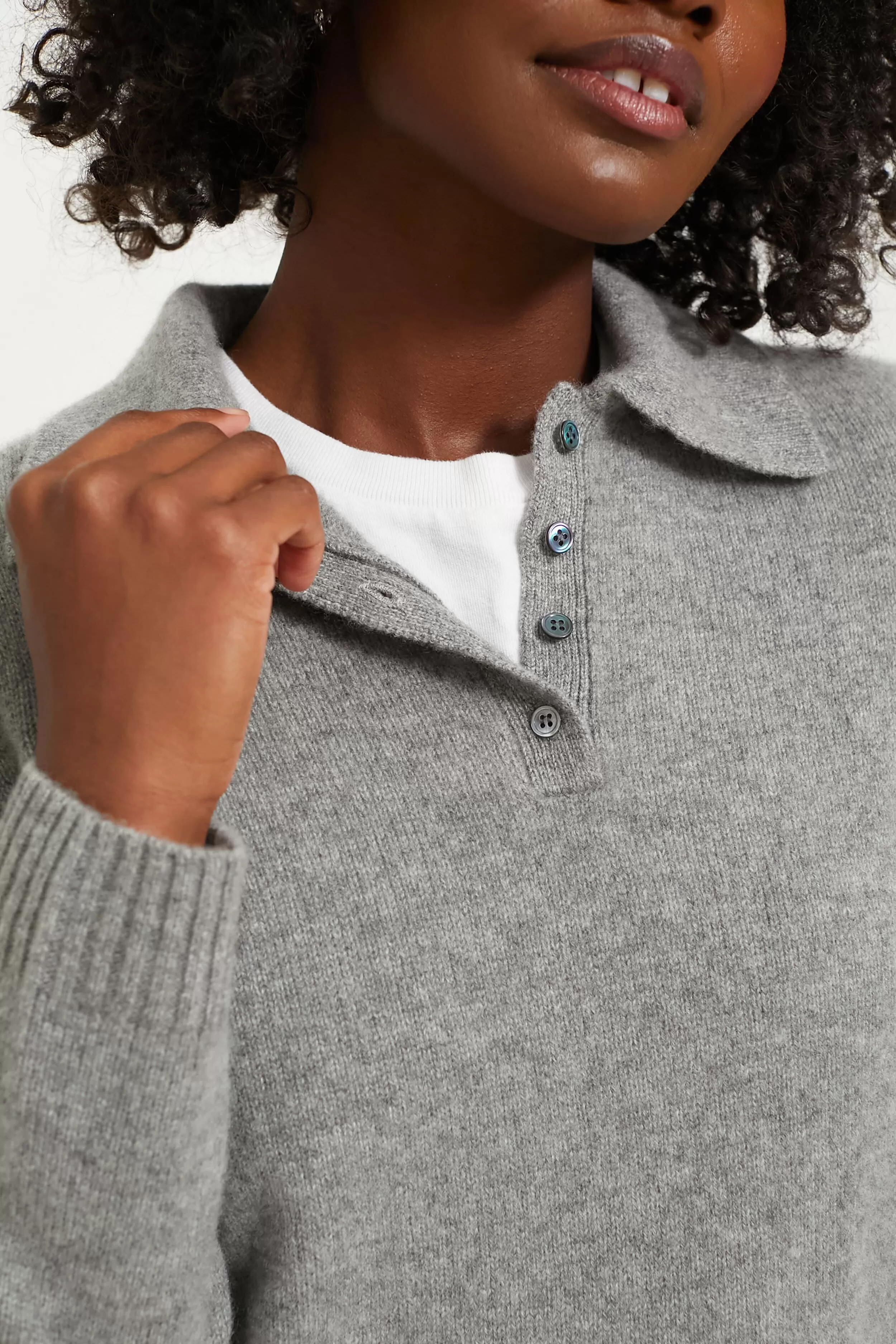 Heather Grey Cashmere Alice Polo Sweater