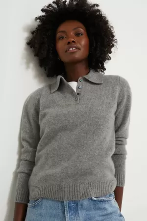 Heather Grey Cashmere Alice Polo Sweater