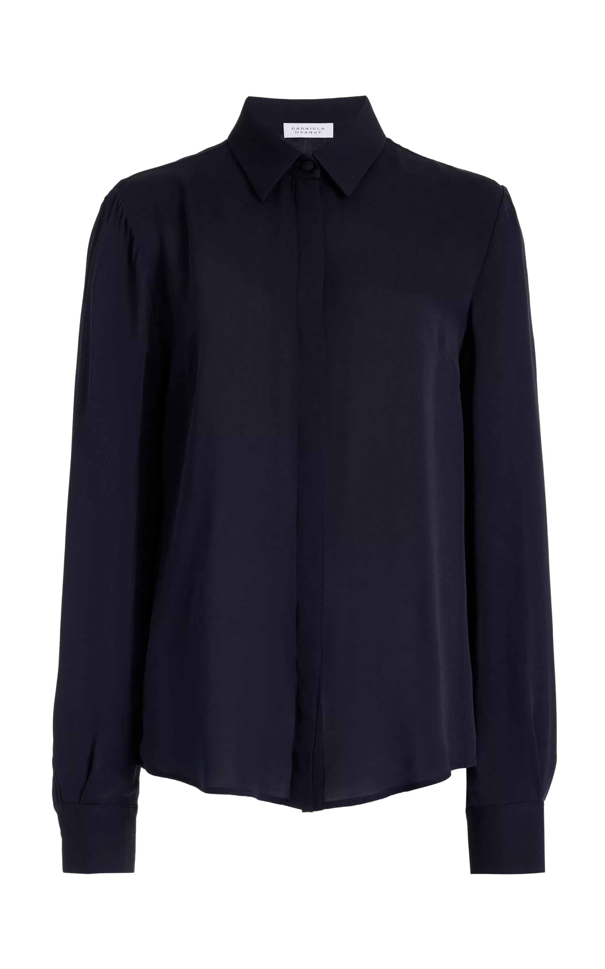 Henri Blouse in Dark Navy Silk Georgette Twill