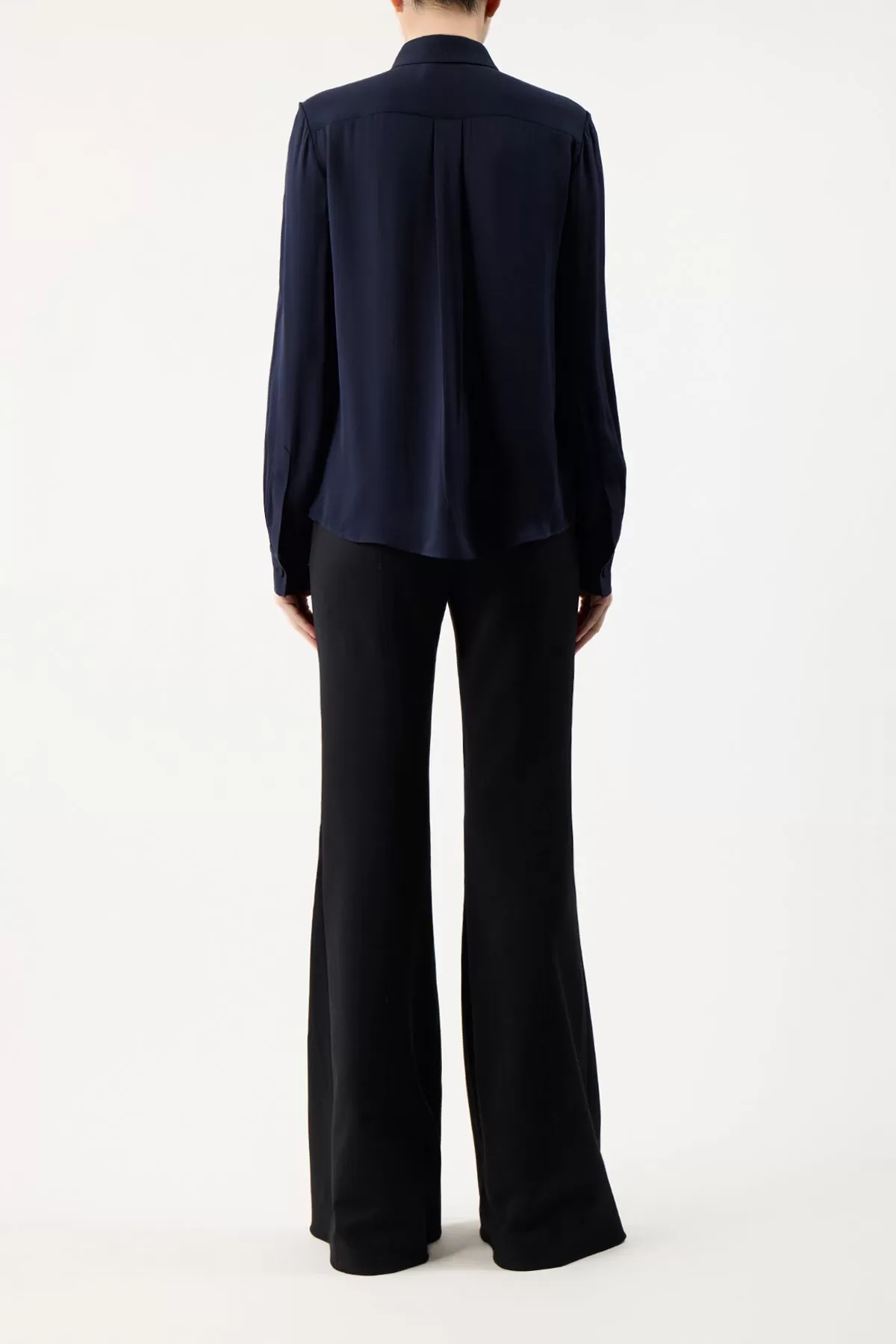 Henri Blouse in Dark Navy Silk Georgette Twill