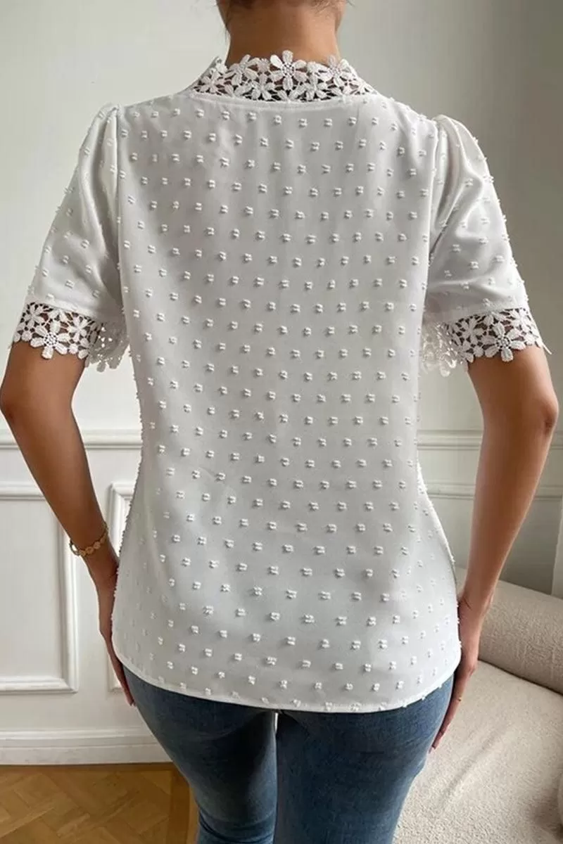 LACE DETAILED SWISS DOT WOMEN BLOUSE