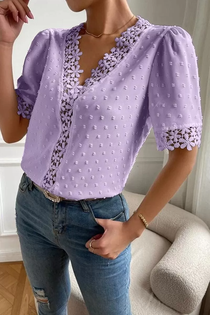 LACE DETAILED SWISS DOT WOMEN BLOUSE