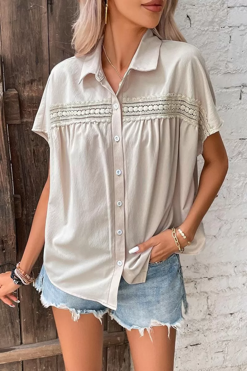 LACE POINT BUTTON UP LOOSE COLLAR SHIRTS