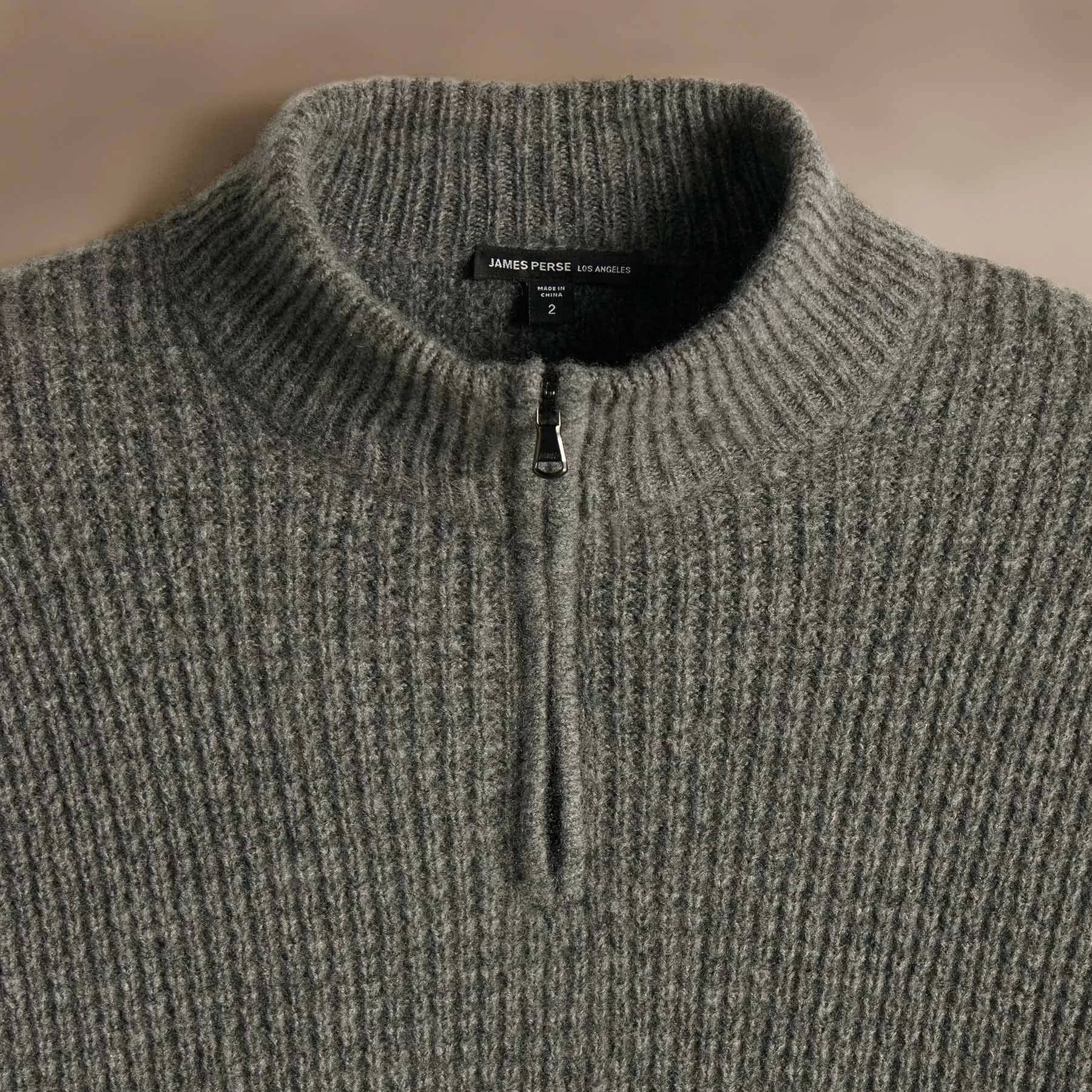 Lightweight Textured Cashmere Waffle Half Zip - Thunder