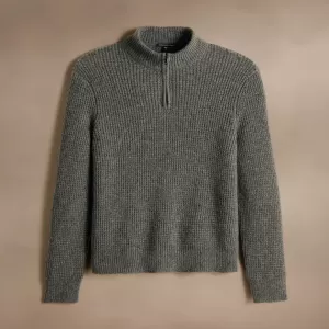 Lightweight Textured Cashmere Waffle Half Zip - Thunder