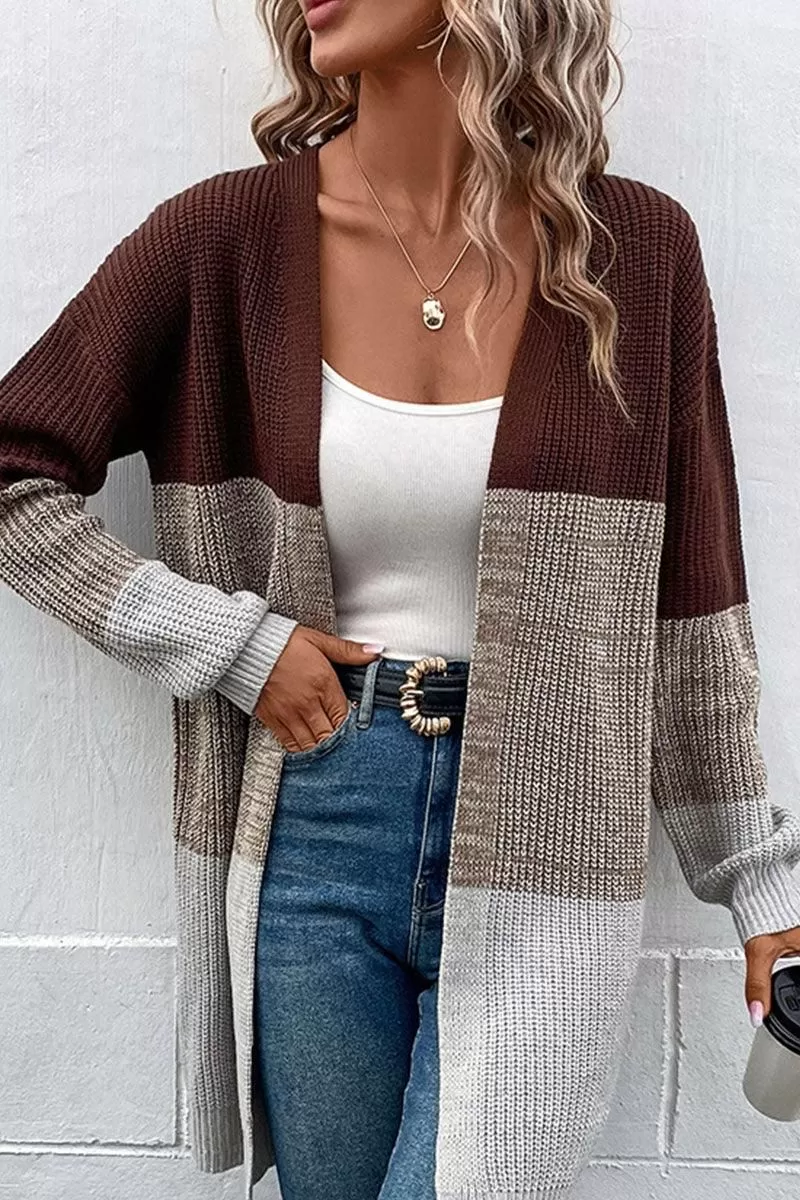 LONG SLEEVE COLOR BLOCK CARDIGAN COAT