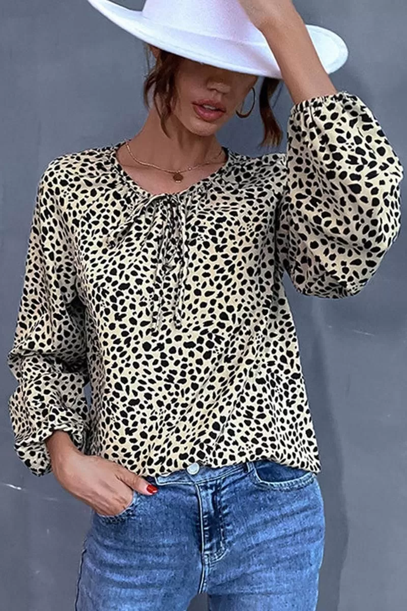 LONG SLEEVE LACED LEOPARD CASUAL TOP