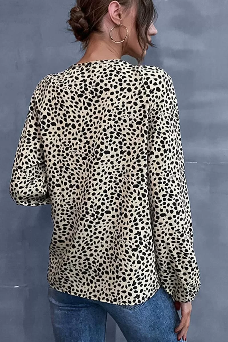 LONG SLEEVE LACED LEOPARD CASUAL TOP