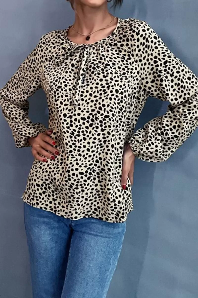 LONG SLEEVE LACED LEOPARD CASUAL TOP