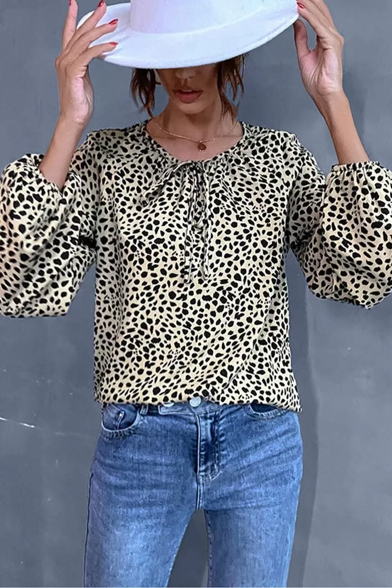 LONG SLEEVE LACED LEOPARD CASUAL TOP