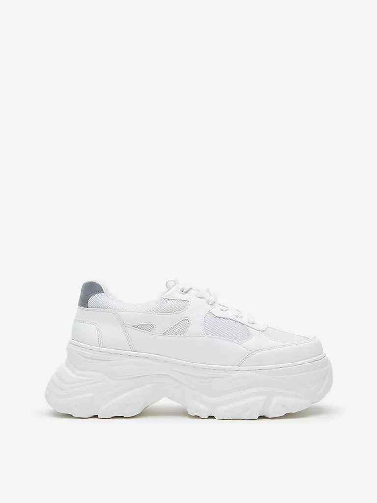 LUNA BLU White Mesh-Detailed Chunky Sneakers