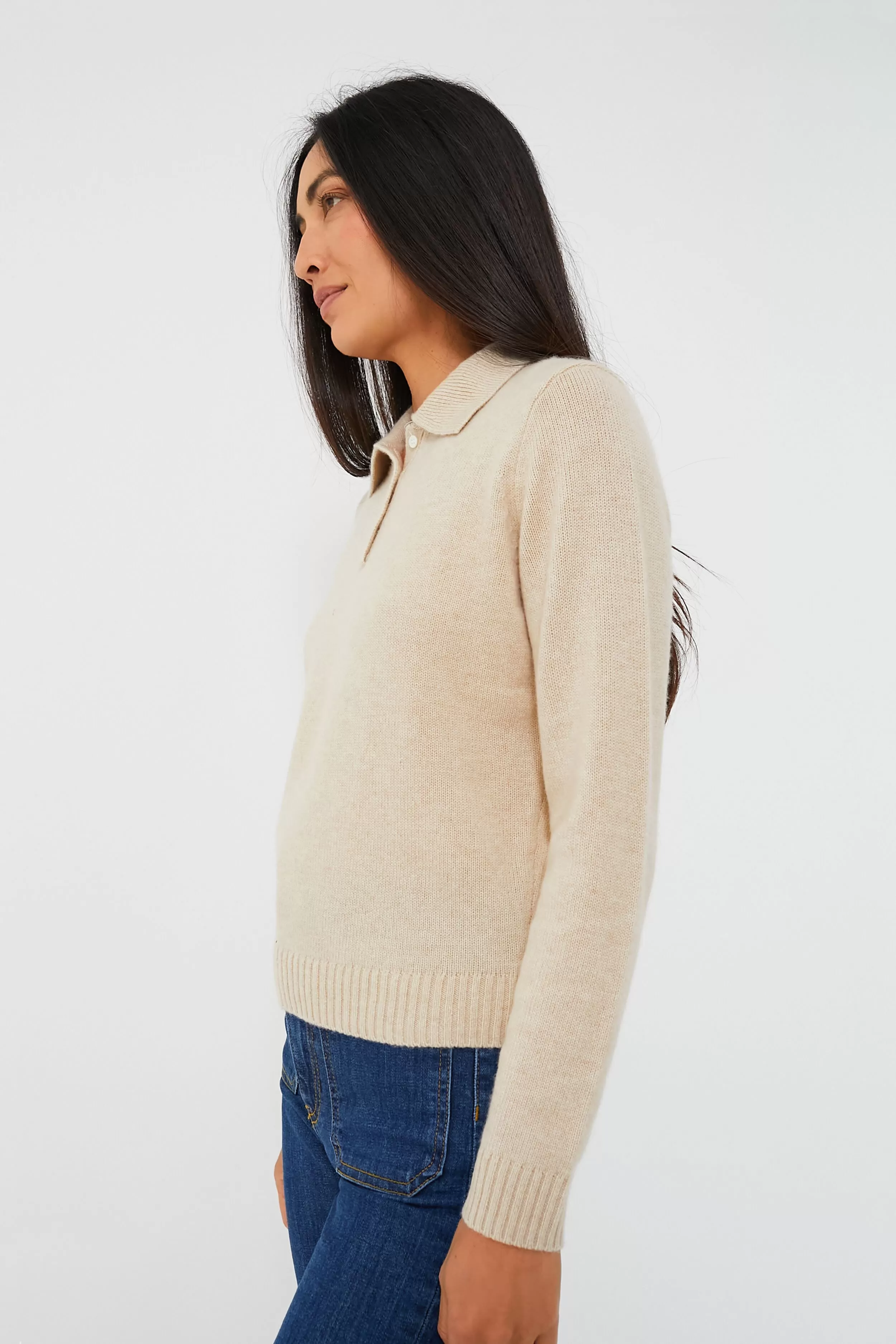 Oatmeal Cashmere Alice Polo Sweater