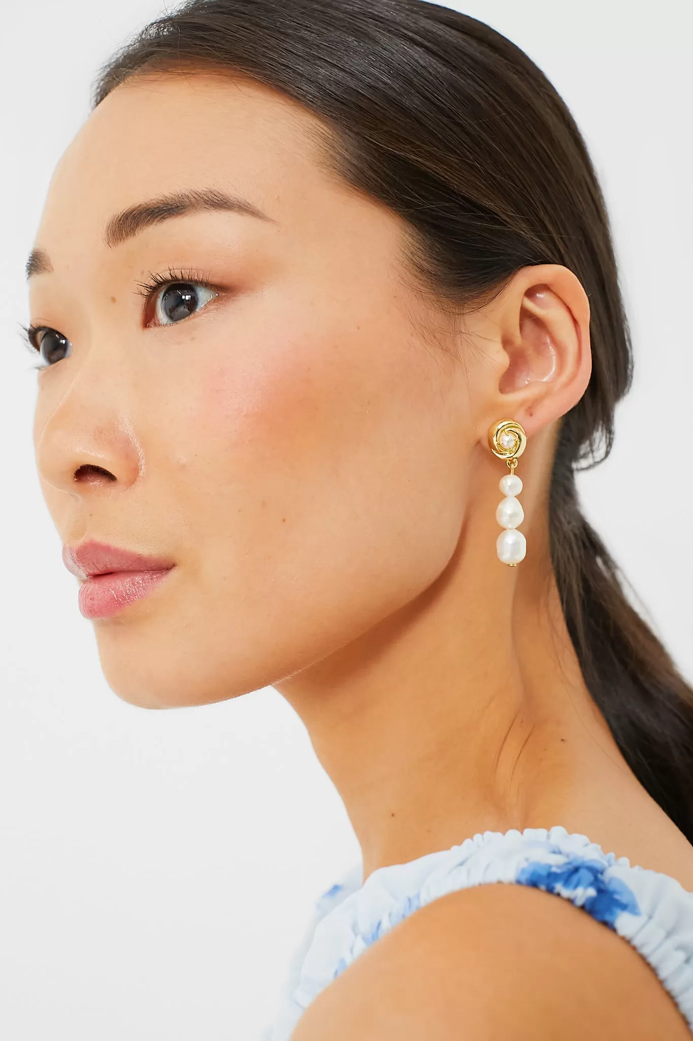 Pearl and Gold Caro Drop Earrings