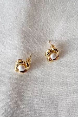 Pearl and Gold Floral Stud Earrings