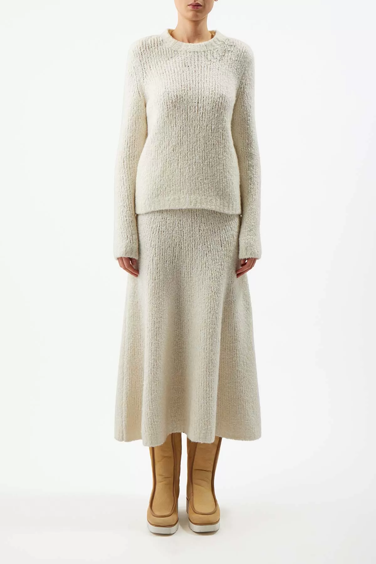 Philippe Knit Sweater in Ivory Cashmere Silk Boucle