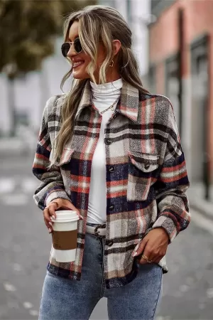 PLAID PATTERN MIDI LENGTH BUTTONED JACKET