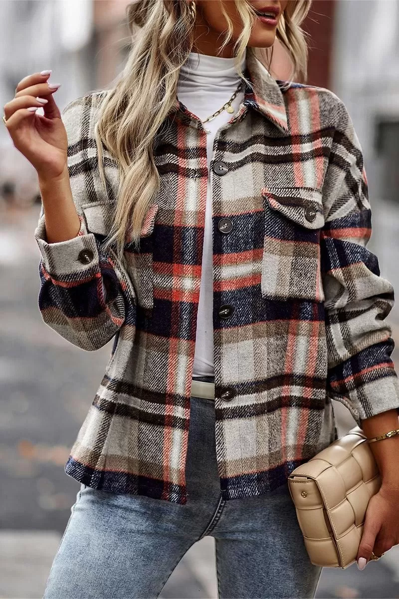 PLAID PATTERN MIDI LENGTH BUTTONED JACKET